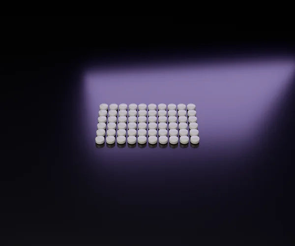 The 60 pieces of the pack laid out on the stage